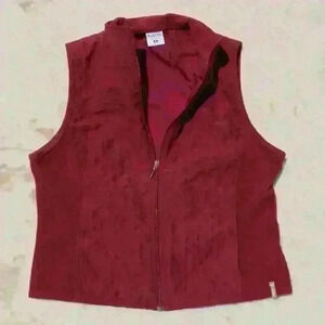 COLUMBIA Lightweight Crop Fleece Full Zip Quilted Vest Pockets Red Women Med
